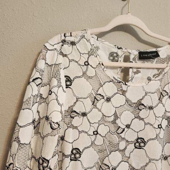 Lane Bryant White Eyelet‎ Lace Long Sleeve Blouse Size 22 - Picture 3 of 11